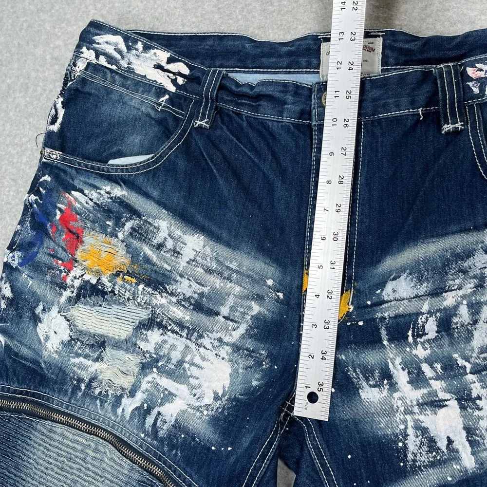 Smoke Rise Denim Jeans Mens 44 (43x32) Blue Paint Splatter Distressed Streetwear - Picture 4 of 13